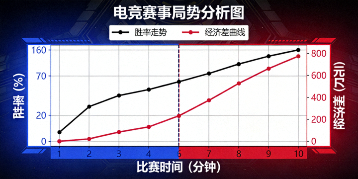 电竞赛事局势胜率走势与经济差曲线分析画面