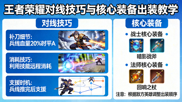 王者荣耀对线技巧与核心装备出装教学画面